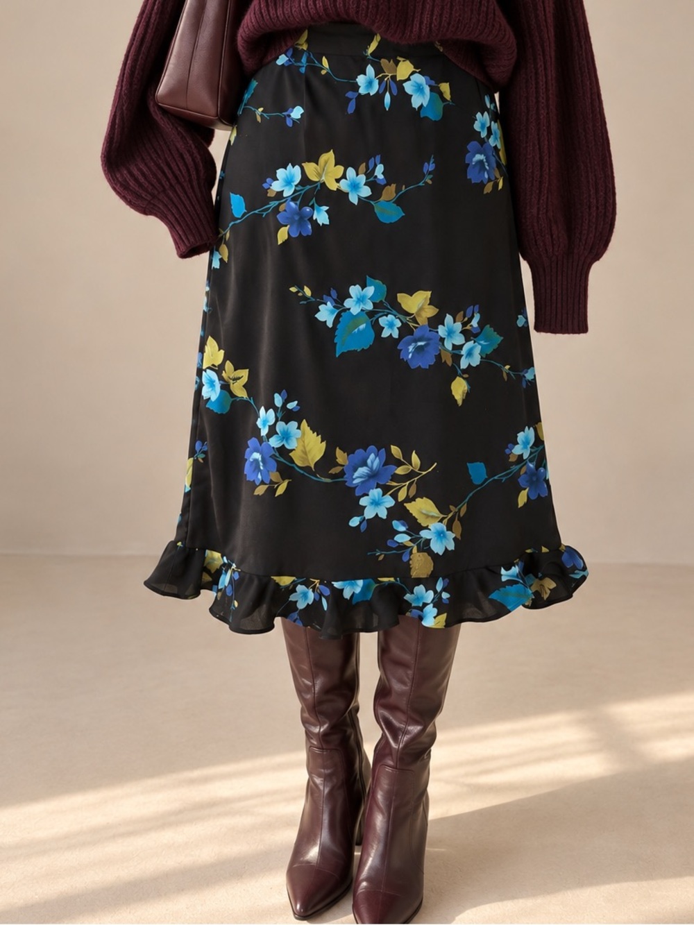 Vintage Notations Dark Floral MIDI Skirt Fall Dark Romance Whimsygoth Y2K
